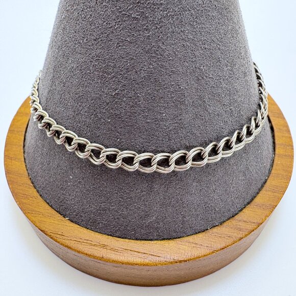 Italy Sterling Silver 925 Double Link Chain Bracelet Lobster Clasp 8" Length - Picture 2 of 8